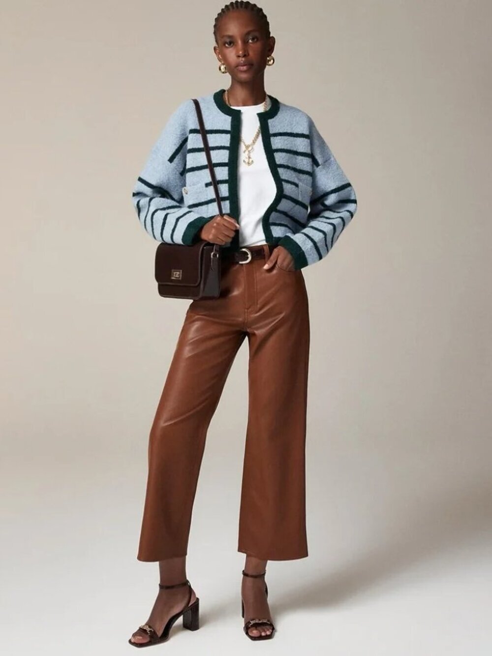J. Crew Slim Wide Leg Pants Size 29 Faux Leather Brown High Rise Ankle Length
